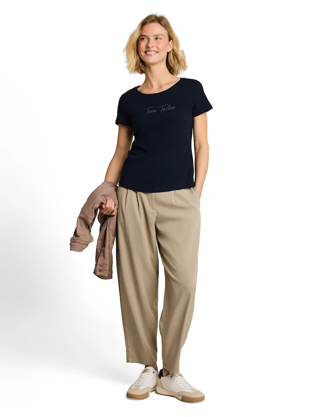 TOM TAILOR Kurzarmshirt Sommershirt mit Glitzer-Wording