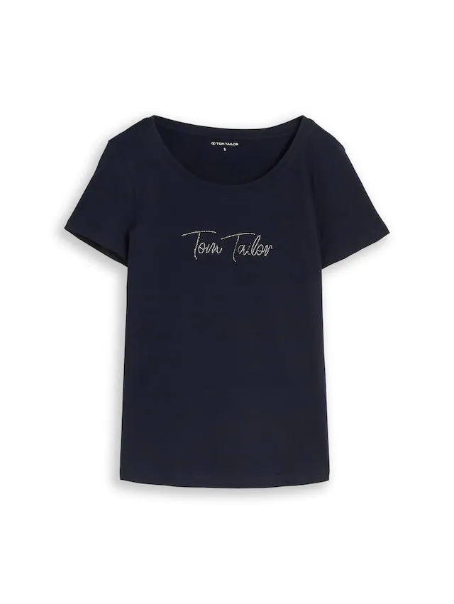 TOM TAILOR Kurzarmshirt Sommershirt mit Glitzer-Wording