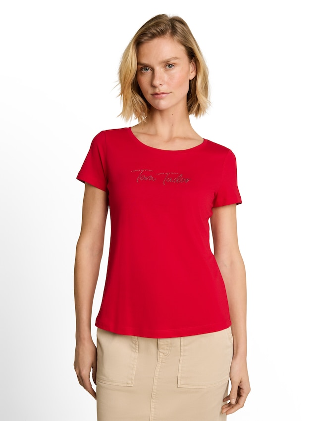 TOM TAILOR Kurzarmshirt Sommershirt mit Glitzer-Wording