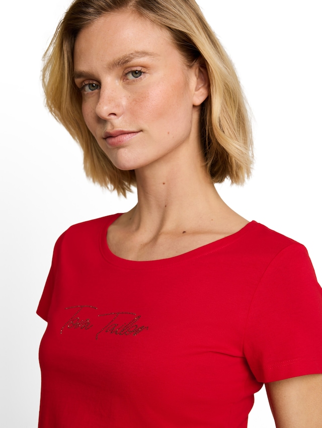 TOM TAILOR Kurzarmshirt Sommershirt mit Glitzer-Wording