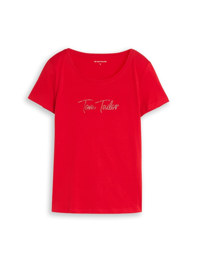 TOM TAILOR Kurzarmshirt Sommershirt mit Glitzer-Wording