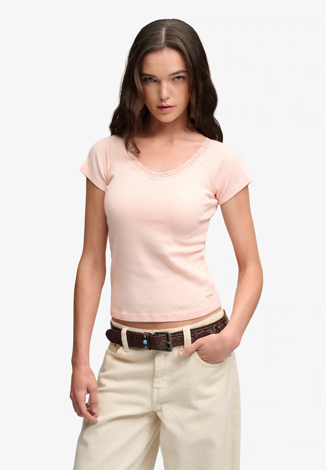 Superdry V-Shirt »ATH ESS LACE TRIM V TEE« mit Spitze