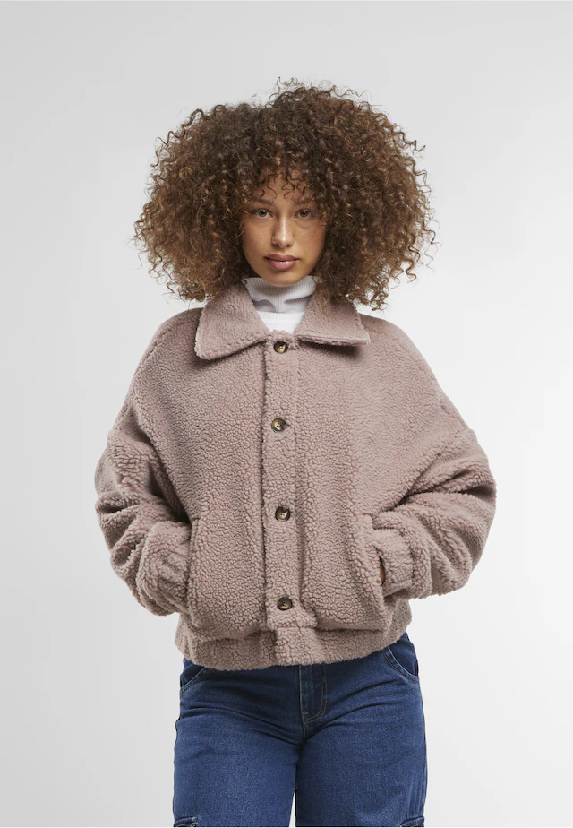 URBAN CLASSICS Allwetterjacke »Urban Classics Ladies Short Sherpa Button Jacket« 1 Stk. tlg. ohne Kapuze