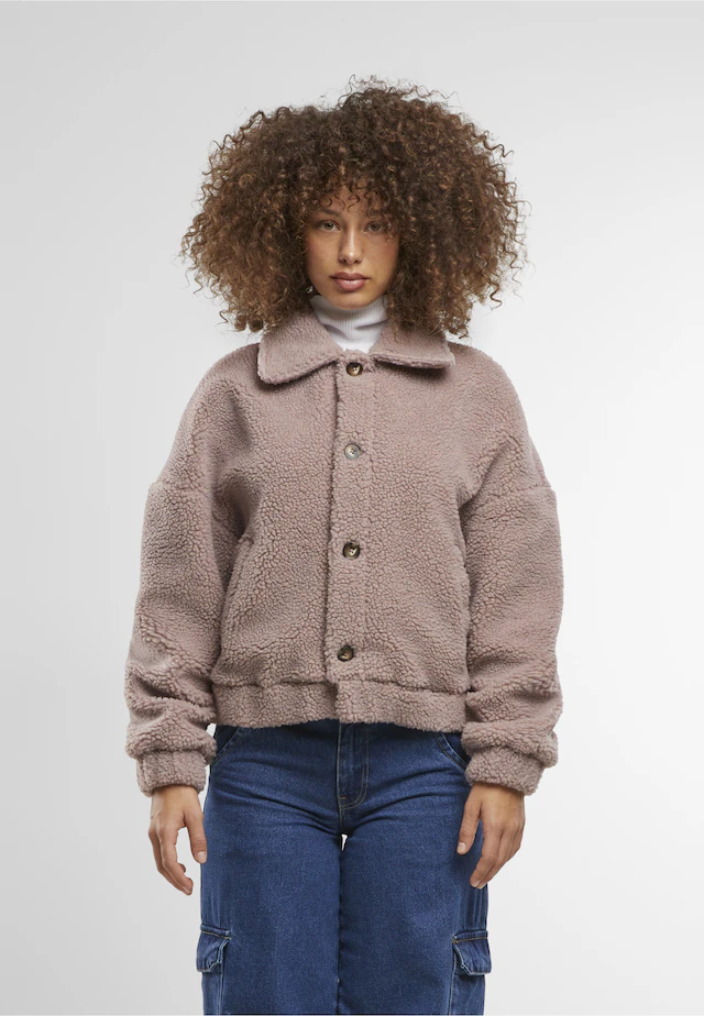 URBAN CLASSICS Allwetterjacke »Urban Classics Ladies Short Sherpa Button Jacket« 1 Stk. tlg. ohne Kapuze