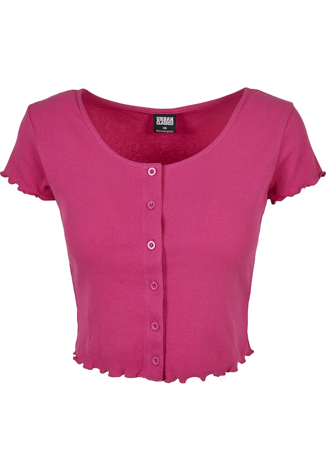 URBAN CLASSICS Kurzarmshirt »Urban Classics Damen Ladies Cropped Button Up Rib Tee« 1
