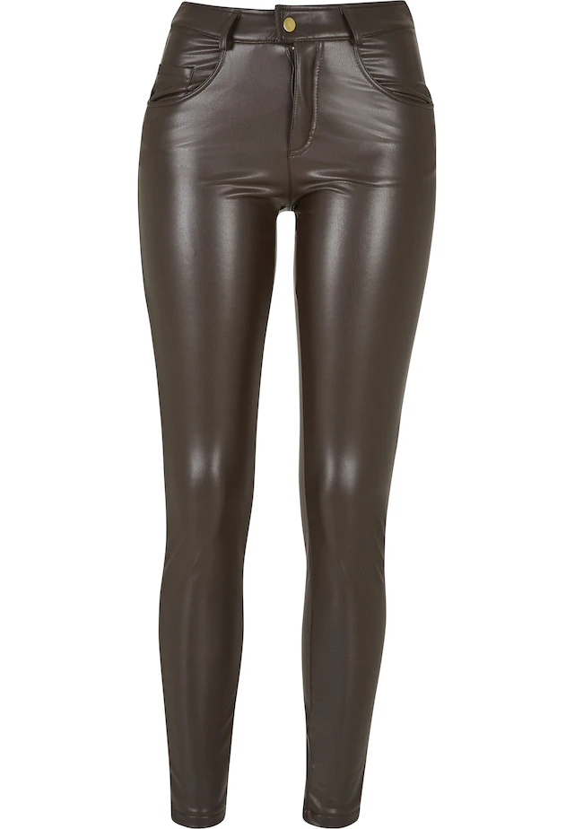 URBAN CLASSICS Lederhose »Urban Classics Damen Ladies Mid Waist Synthetic Leather Pants«