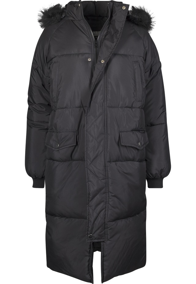 URBAN CLASSICS Winterjacke »Urban Classics Damen Ladies Oversize Faux Fur Puffer Coat« 1 Stk. tlg. mit Kapuze