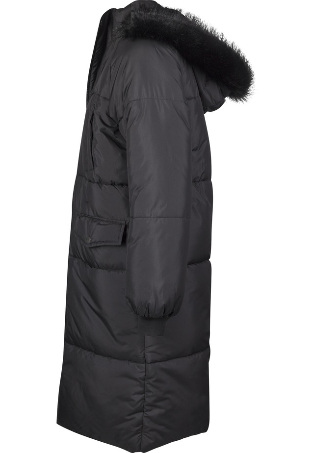 URBAN CLASSICS Winterjacke »Urban Classics Damen Ladies Oversize Faux Fur Puffer Coat« 1 Stk. tlg. mit Kapuze