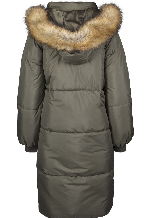 URBAN CLASSICS Winterjacke »Urban Classics Damen Ladies Oversize Faux Fur Puffer Coat« 1 Stk. tlg. mit Kapuze