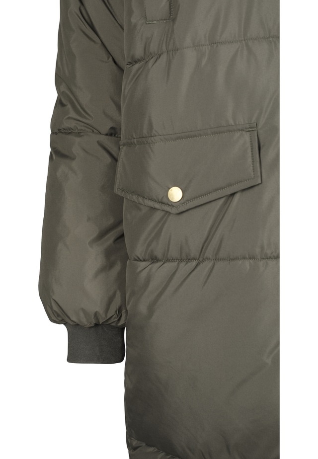 URBAN CLASSICS Winterjacke »Urban Classics Damen Ladies Oversize Faux Fur Puffer Coat« 1 Stk. tlg. mit Kapuze