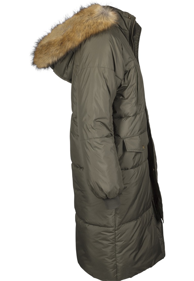 URBAN CLASSICS Winterjacke »Urban Classics Damen Ladies Oversize Faux Fur Puffer Coat« 1 Stk. tlg. mit Kapuze