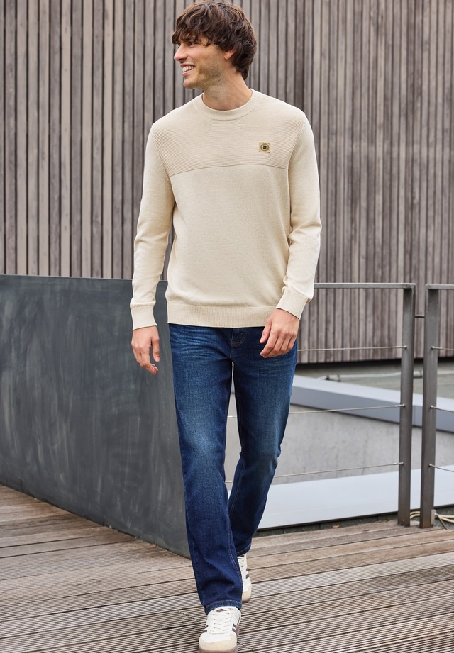 STREET ONE MEN Rundhalspullover aus reiner Baumwolle