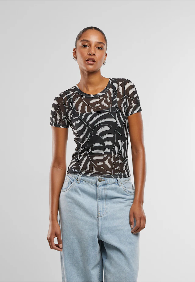 URBAN CLASSICS T-Shirt »Urban Classics Damen Ladies AOP Mesh Tee« 1 Stk.