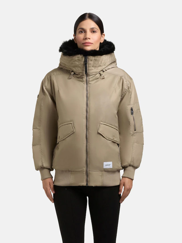 khujo Bomberjacke »Cela« mit Kapuze Oversize Winterjacke mit abnehmbarem Kunstpelz-Besatz