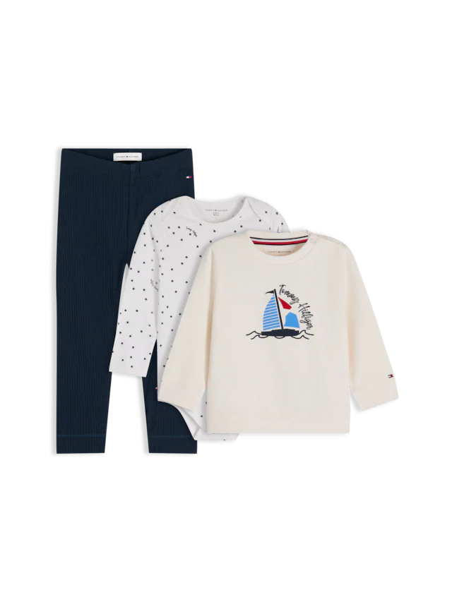 Tommy Hilfiger Neugeborenen-Geschenkset Set, 3 Shirt, Body & Jerseyhose für Babys