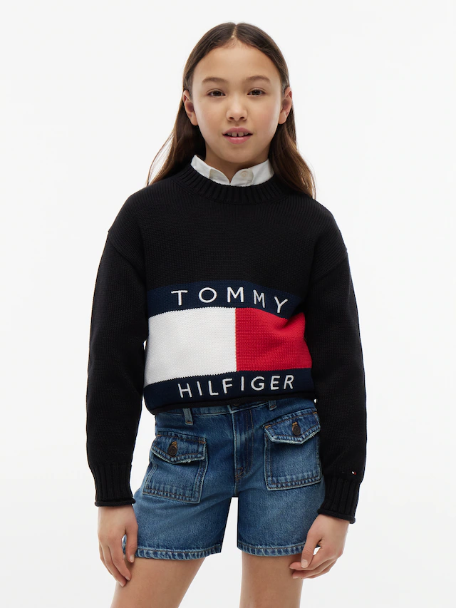 Tommy Hilfiger Strickpullover Rundhalsausschnitt, Rollkante am Saum, Kinder bis 16 Jahre