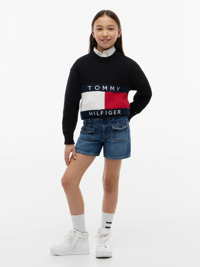 Tommy Hilfiger Strickpullover Rundhalsausschnitt, Rollkante am Saum, Kinder bis 16 Jahre