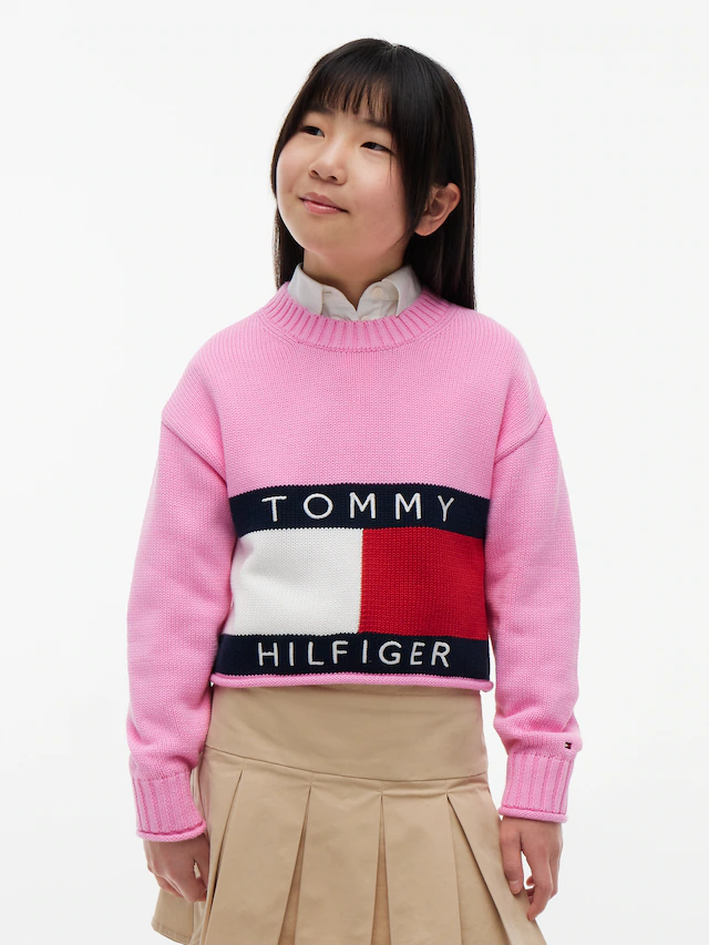 Tommy Hilfiger Strickpullover Rundhalsausschnitt, Rollkante am Saum, Kinder bis 16 Jahre