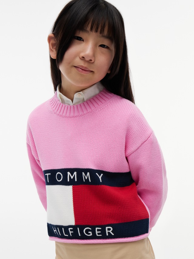 Tommy Hilfiger Strickpullover Rundhalsausschnitt, Rollkante am Saum, Kinder bis 16 Jahre