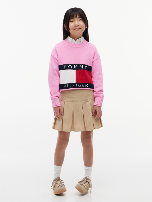 Tommy Hilfiger Strickpullover Rundhalsausschnitt, Rollkante am Saum, Kinder bis 16 Jahre