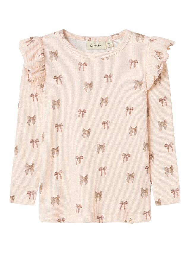 Lil' Atelier Langarmshirt »NMFGAVO EKO LS SLIM TOP LIL NOOS« mit Rüschen, weiche Jersey Rippqualität, Slim Fit