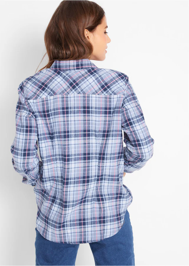 bonprix Flanellhemd kariertes Design, mit klassischem Hemdkragen, aus Baumwolle