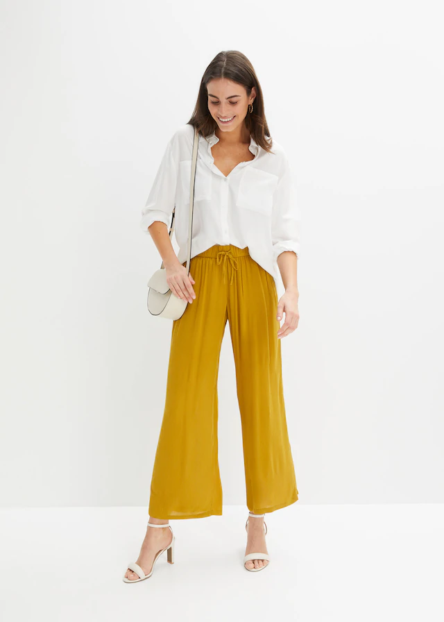 bonprix Schlupfhose aus Viskose, mit Bindeband, lockere Passform, mit Crinkle-Struktur