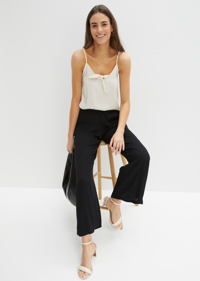 bonprix Schlupfhose aus Viskose, mit Bindeband, lockere Passform, mit Crinkle-Struktur