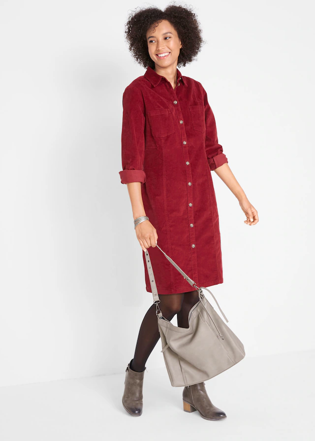 bonprix Hemdblusenkleid Brusttaschen für Alltag, aus Baumwolle und Elasthan, mit Knopfleiste