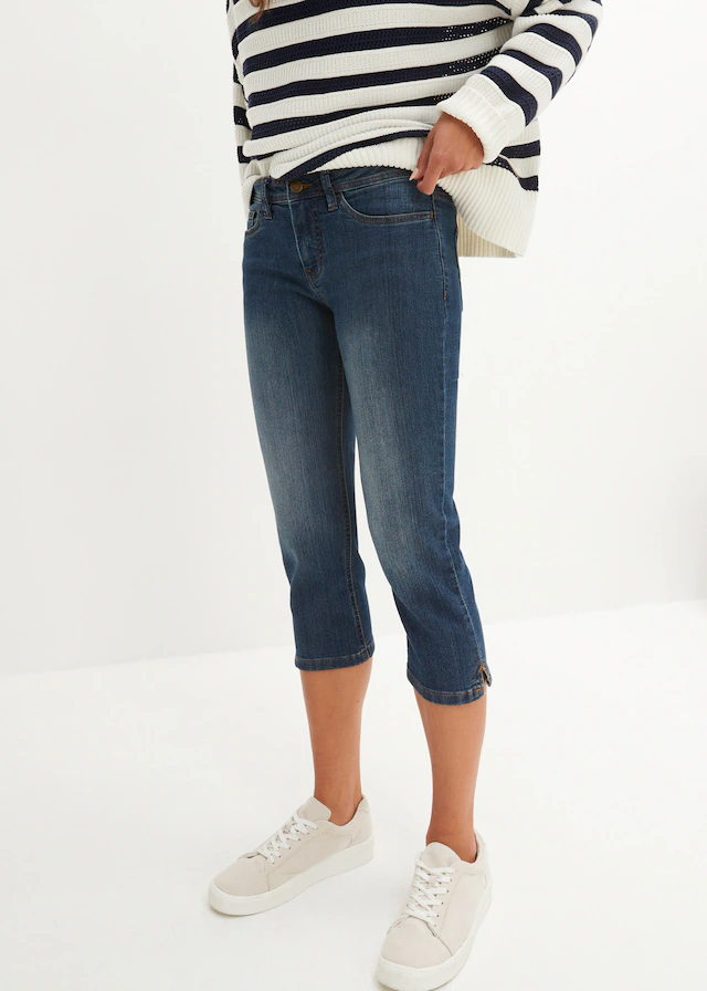 bonprix Caprijeans »Slim Fit Jeans Mid Waist, cropped« 3/4-Capri-Look, Five-Pocket Style, Regular Fit, schmale Beinform