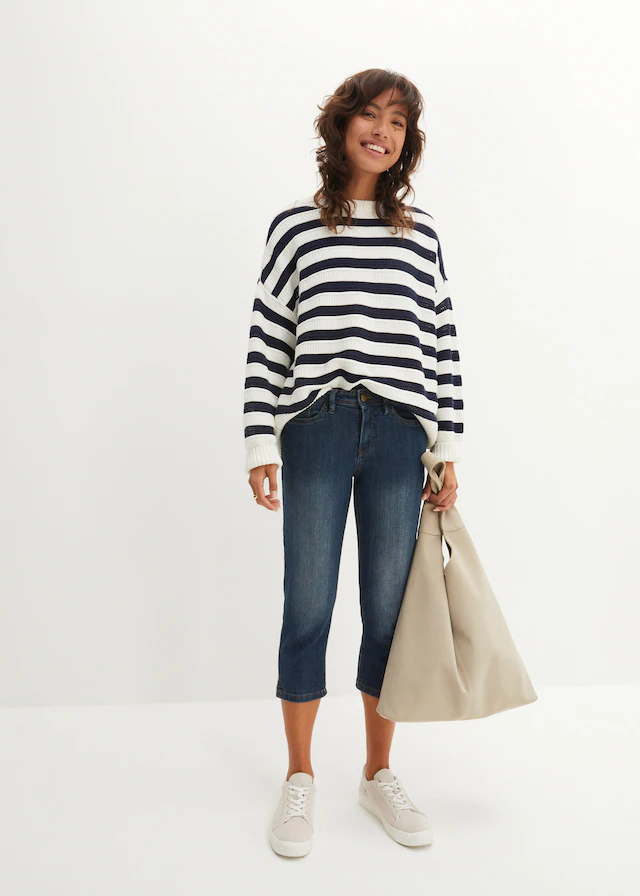 bonprix Caprijeans »Slim Fit Jeans Mid Waist, cropped« 3/4-Capri-Look, Five-Pocket Style, Regular Fit, schmale Beinform