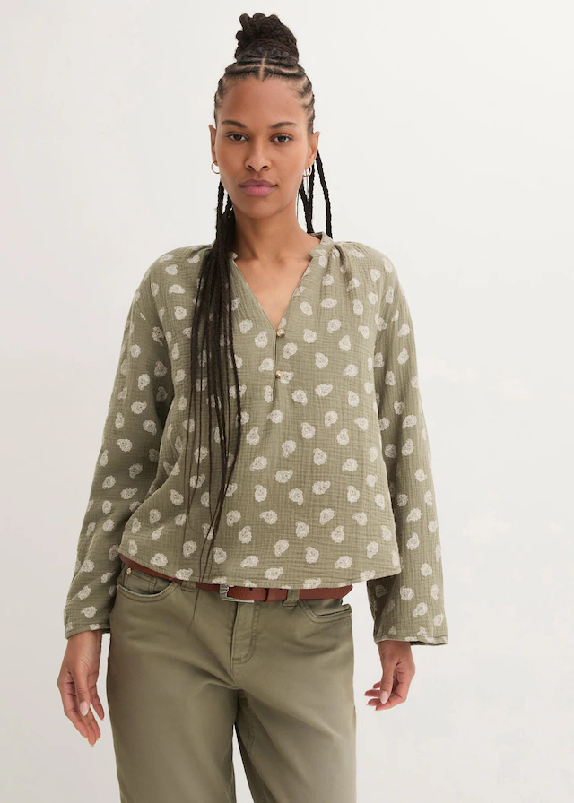 bonprix Langarmbluse »Oversize-Bluse aus luftigem Musselin« Oversize-Passform, für den Alltag, aus Musselin, mit V-Ausschnitt