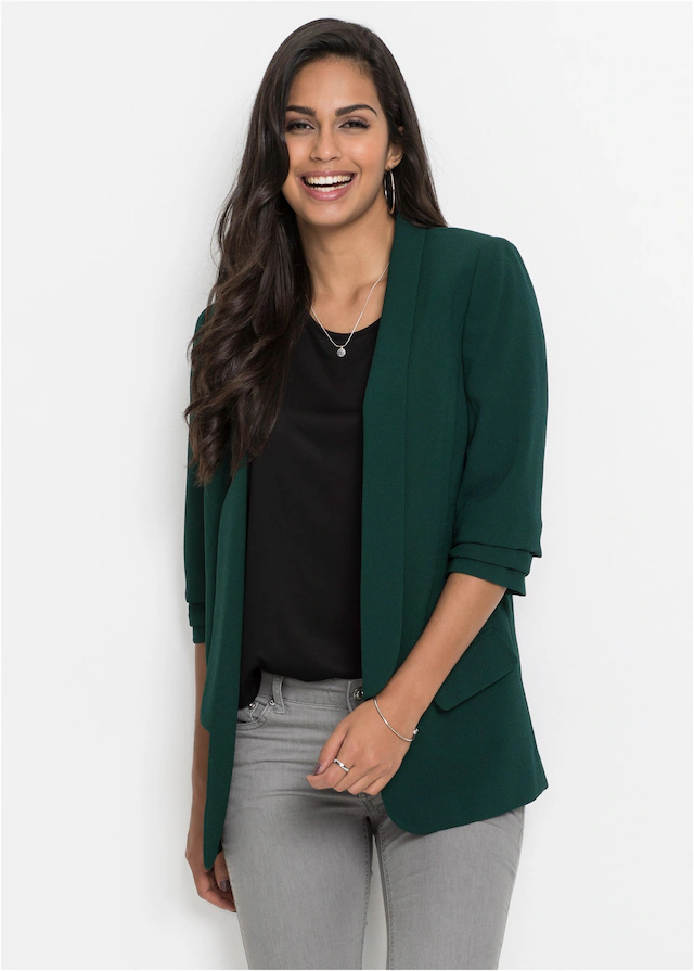 bonprix Longblazer festlicher Stil, taillierte Passform, aus Polyester und Elasthan