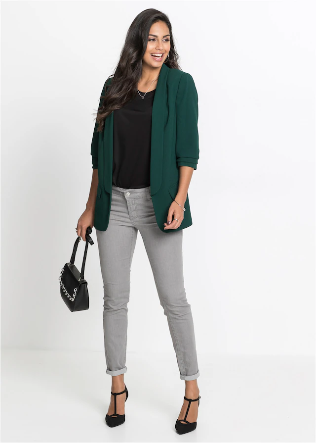 bonprix Longblazer festlicher Stil, taillierte Passform, aus Polyester und Elasthan