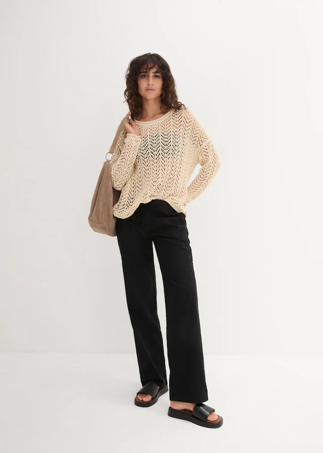 bonprix Leinenhose Loose Fit, mit Kordelzugbund, mit Eingrifftaschen, mit Gesäßtaschen