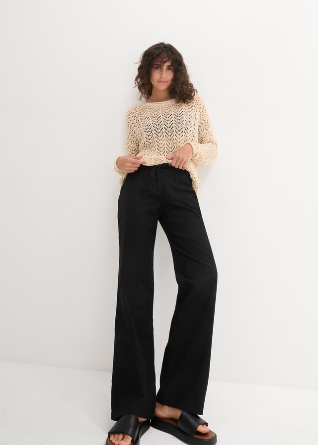 bonprix Leinenhose Loose Fit, mit Kordelzugbund, mit Eingrifftaschen, mit Gesäßtaschen