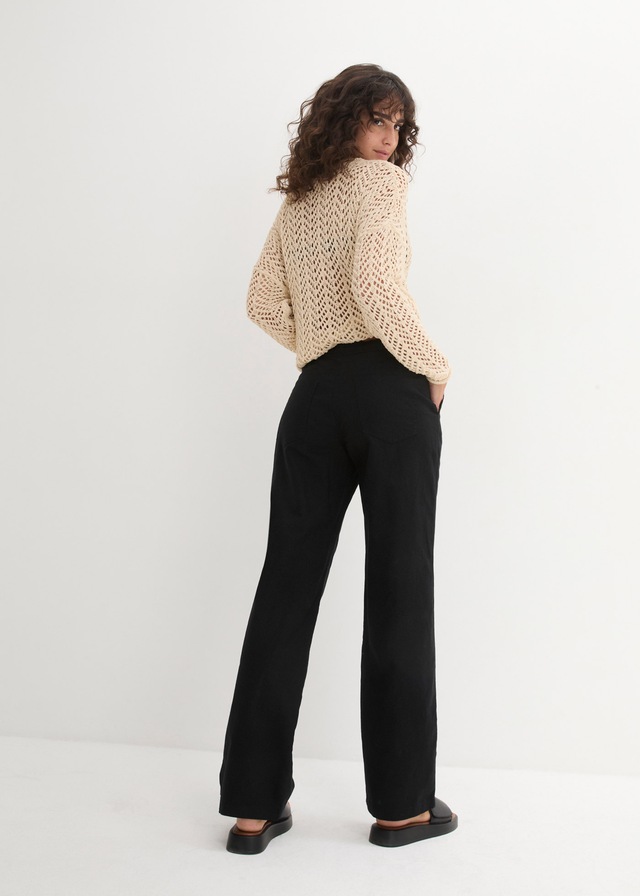 bonprix Leinenhose Loose Fit, mit Kordelzugbund, mit Eingrifftaschen, mit Gesäßtaschen