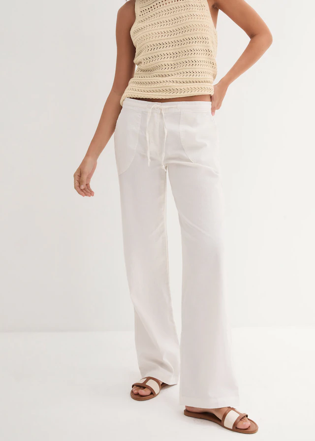 bonprix Leinenhose Loose Fit, mit Kordelzugbund, mit Eingrifftaschen, mit Gesäßtaschen