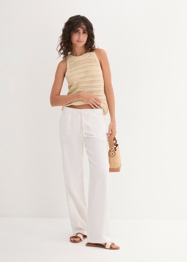 bonprix Leinenhose Loose Fit, mit Kordelzugbund, mit Eingrifftaschen, mit Gesäßtaschen