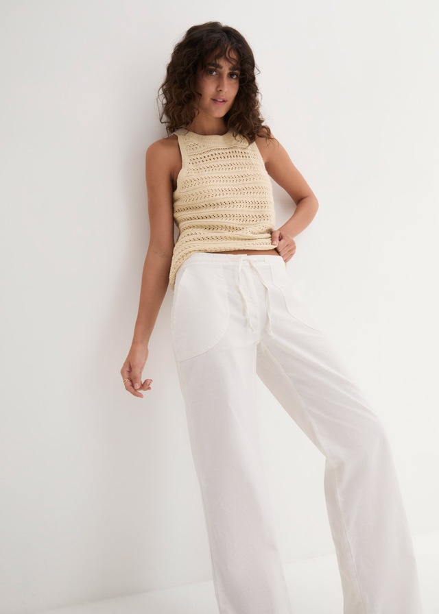 bonprix Leinenhose Loose Fit, mit Kordelzugbund, mit Eingrifftaschen, mit Gesäßtaschen