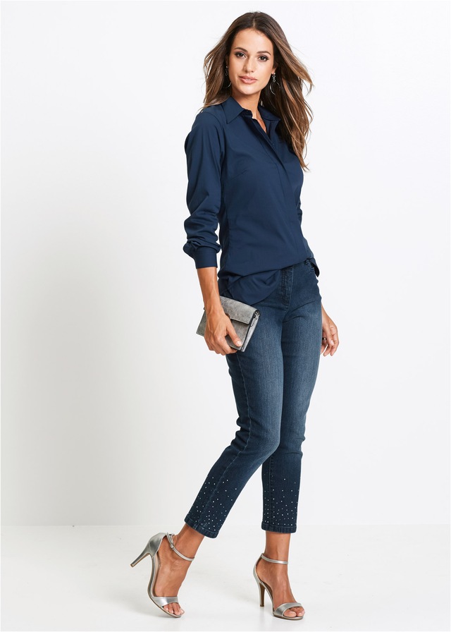bonprix Langarmbluse »Long-Stretch-Bluse« lockere Passform, mit Stehkragen, mit verdeckter Knopfleiste