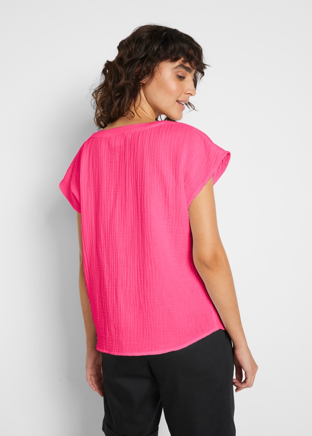 bonprix Shirtbluse »Musselin-Blusentop aus reiner Baumwolle« Oversize-Passform, mit V-Ausschnitt, aus Baumwolle