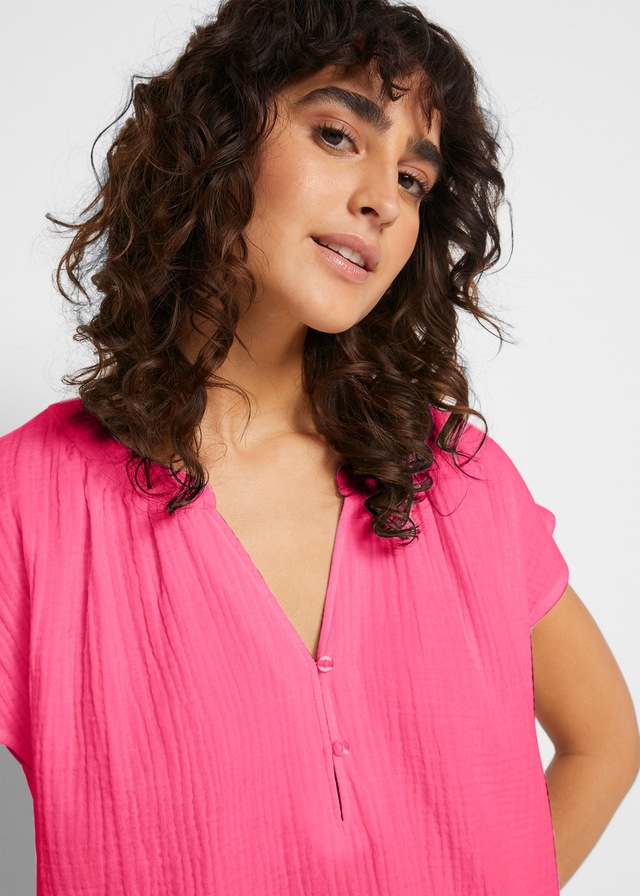 bonprix Shirtbluse »Musselin-Blusentop aus reiner Baumwolle« Oversize-Passform, mit V-Ausschnitt, aus Baumwolle