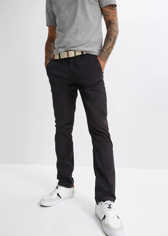 bonprix Chinohose »Regular Fit Chinohose mit Komfortbund und Gürtel, Straight« aus Baumwolle und Elasthan, mit Komfortbund und Gürtel, Regular Fit