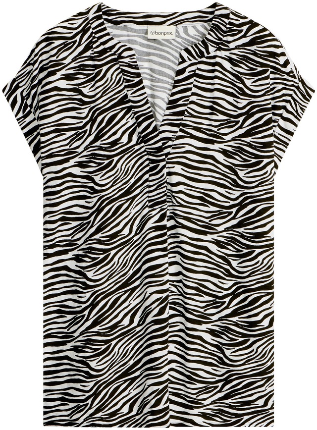 bonprix Tunika eleganter Look, Kurzarm-Design, Regular Fit, mit Henley-Kragen