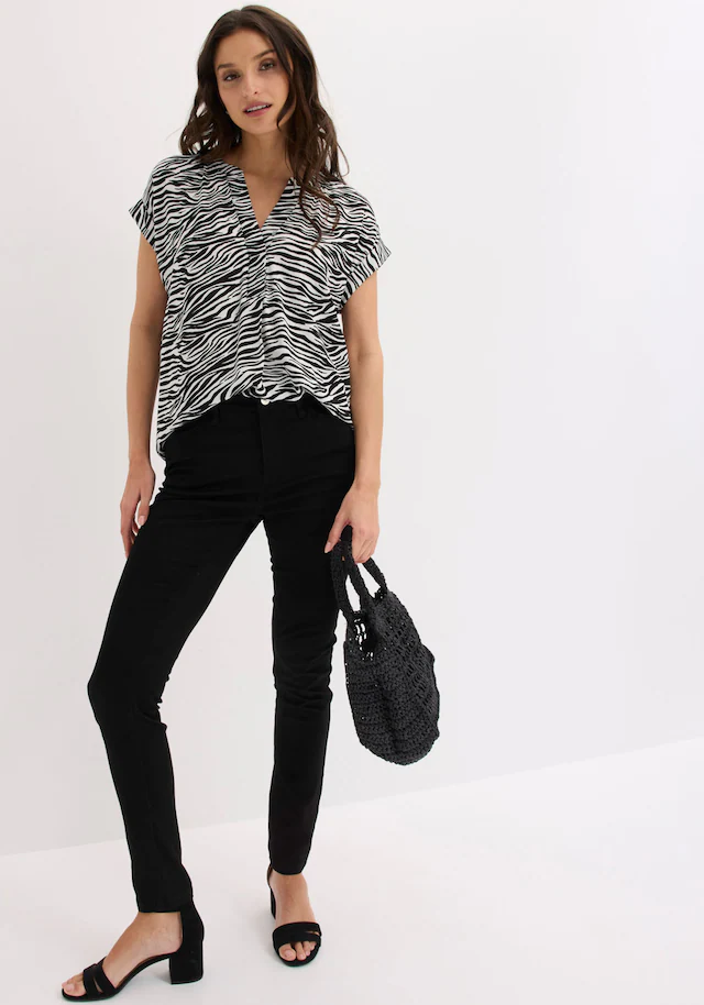 bonprix Tunika eleganter Look, Kurzarm-Design, Regular Fit, mit Henley-Kragen
