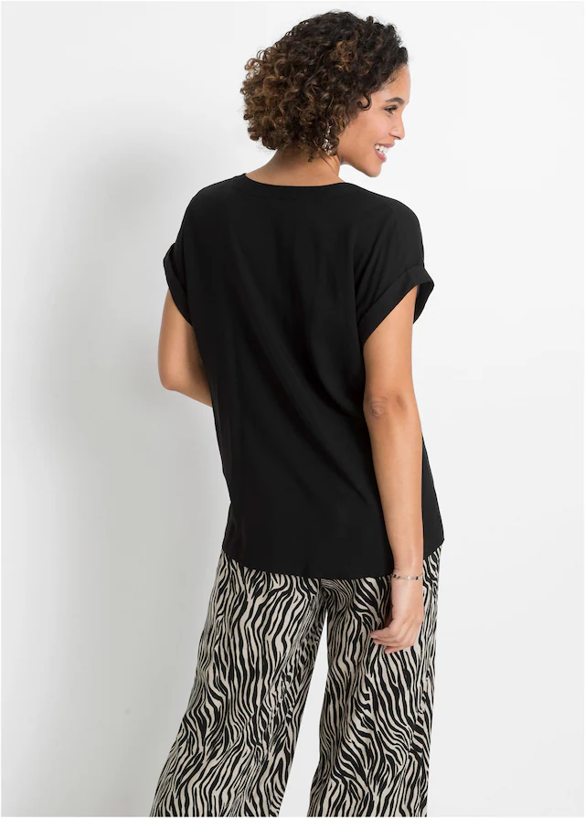 bonprix Tunika eleganter Look, Kurzarm-Design, Regular Fit, mit Henley-Kragen