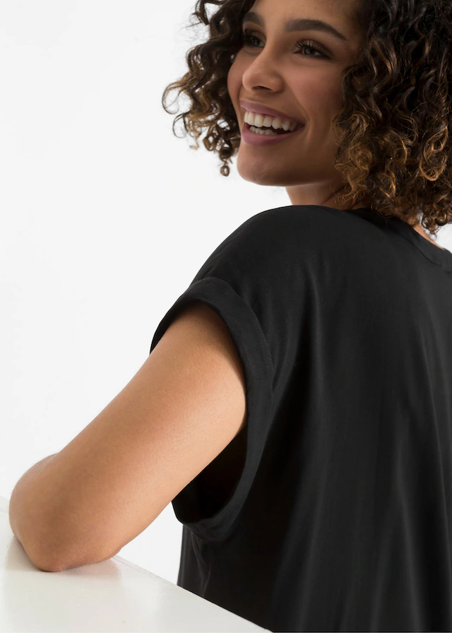 bonprix Tunika eleganter Look, Kurzarm-Design, Regular Fit, mit Henley-Kragen