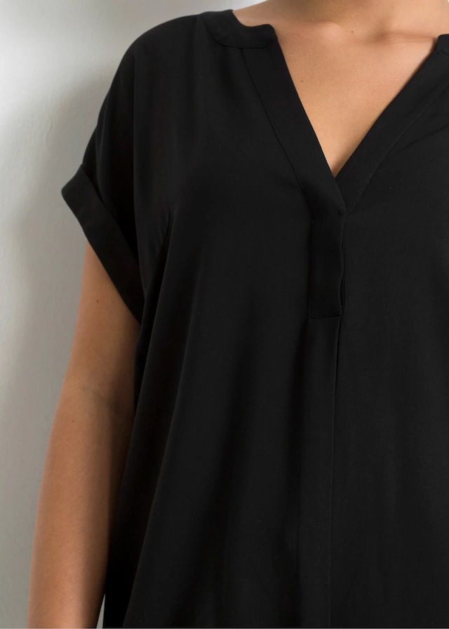 bonprix Tunika eleganter Look, Kurzarm-Design, Regular Fit, mit Henley-Kragen