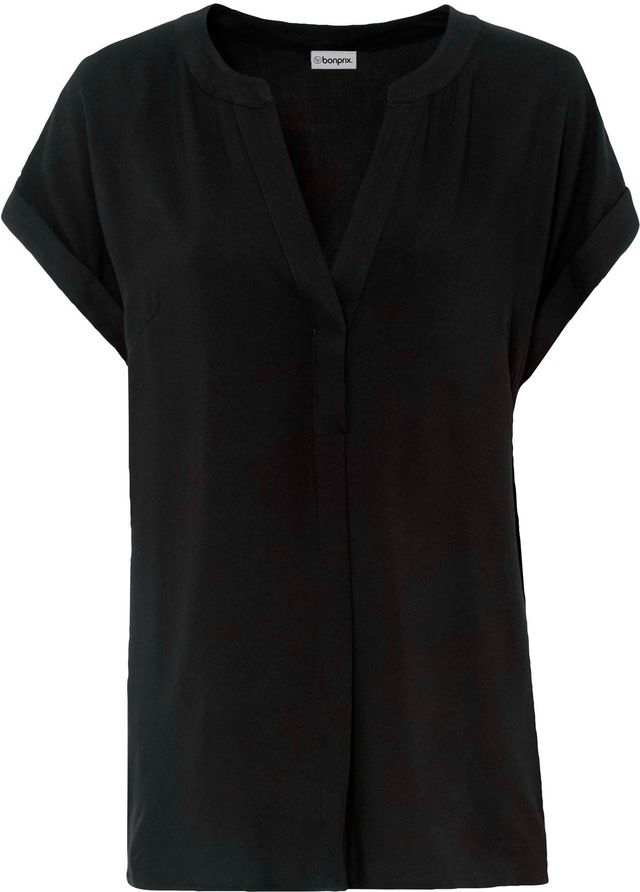bonprix Tunika eleganter Look, Kurzarm-Design, Regular Fit, mit Henley-Kragen